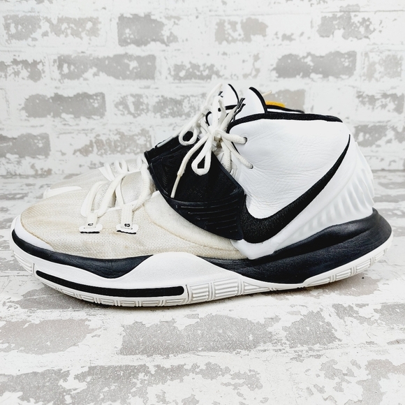 Nike Kyrie 6 White Black Lace Up Logo Basketball Mid Top Sneakers V783 - Picture 1 of 12